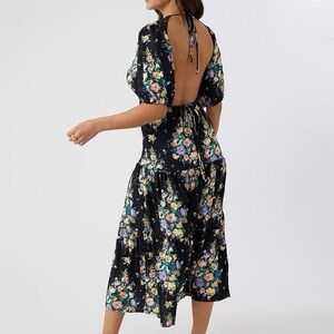 O’Neill NWT Alta Midi Floral Open Back Dress Women’s Small Black/Multi Romantic
